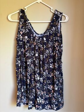 Latched Mama Navy Floral Tank Top with White and Pink Flowers
